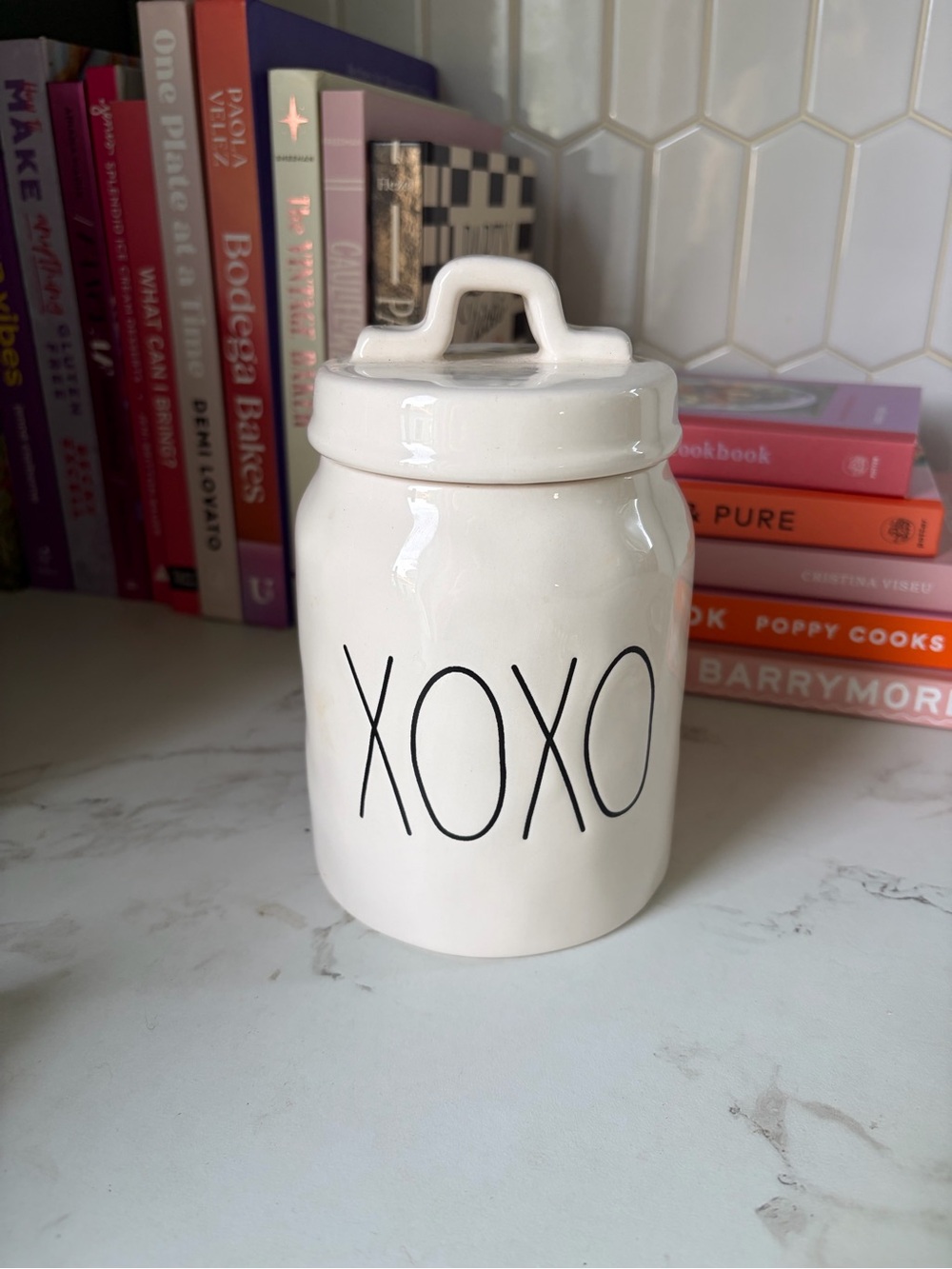 Rae Dunn XOXO Ceramic Canister in White